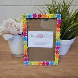 Wooden Flower Shaped Button Rainbow Photo Frame 4 X 6 Inches - thumbnail 1