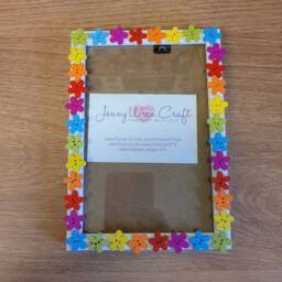Wooden Flower Shaped Button Rainbow Photo Frame 4 X 6 Inches - thumbnail 3
