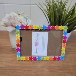 Wooden Flower Shaped Button Rainbow Photo Frame 4 X 6 Inches - thumbnail 2
