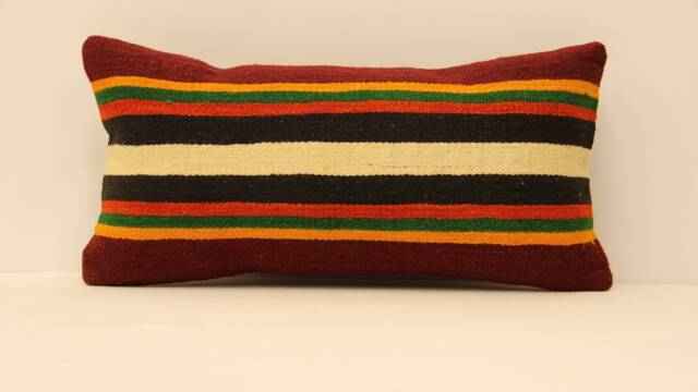 Handmade Lumbar Kilim Pillow 10x20Inch Oriental Home Boho Turkish Kilim Pillowcover Chair Small Oblong Cushion Cover Tribal 4Yef-94 - image 1