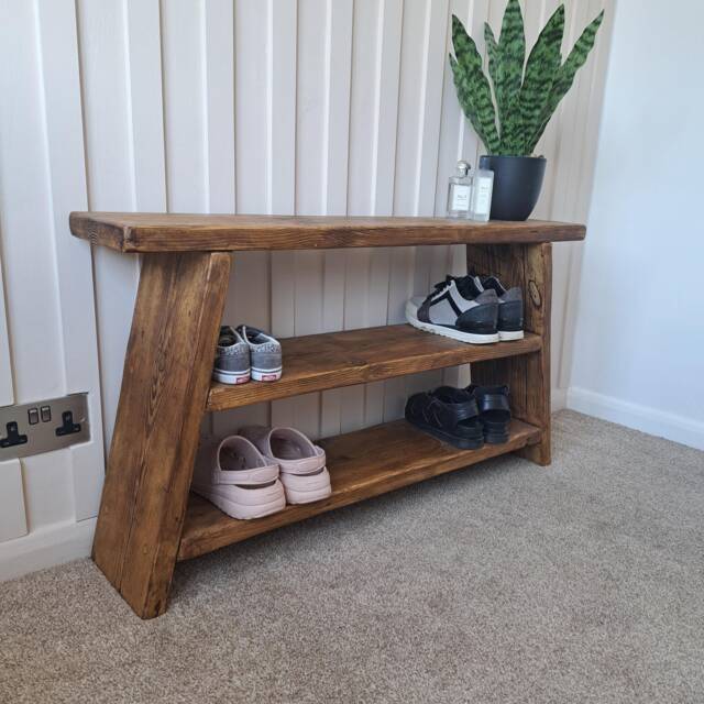 Shoe Rack - Tv Unit Rustic Wooden Bench Storage Hallway Table Stand Reclaimed - image 1