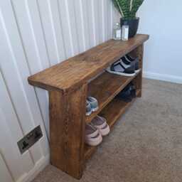 Shoe Rack - Tv Unit Rustic Wooden Bench Storage Hallway Table Stand Reclaimed - thumbnail 3