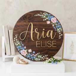 Personalized Round 3D Nursery Name Sign Boho Floral Pattern, Custom Girl Decor, Wood Wall Art, Baby Shower Gift - thumbnail 4