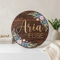 Personalized Round 3D Nursery Name Sign Boho Floral Pattern, Custom Girl Decor, Wood Wall Art, Baby Shower Gift - thumbnail 3