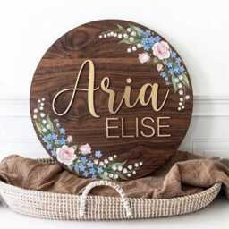 Personalized Round 3D Nursery Name Sign Boho Floral Pattern, Custom Girl Decor, Wood Wall Art, Baby Shower Gift - thumbnail 2
