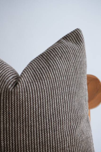 Brown Cream Striped Woven Pillow Cover - image 1