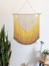 Handmade Macrame Wall Hanging in Sunshine Yellow, Bohemian Home Decor, Handwoven & Dip-Dyed Tapestry, Chic Ombre Natural Cotton Art Piece