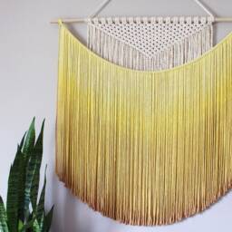Handmade Macrame Wall Hanging in Sunshine Yellow, Bohemian Home Decor, Handwoven & Dip-Dyed Tapestry, Chic Ombre Natural Cotton Art Piece - thumbnail 2