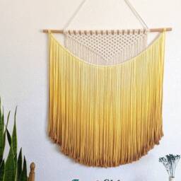 Handmade Macrame Wall Hanging in Sunshine Yellow, Bohemian Home Decor, Handwoven & Dip-Dyed Tapestry, Chic Ombre Natural Cotton Art Piece - thumbnail 3