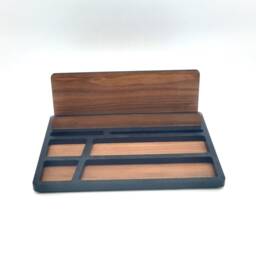 Walnut & Black Desk Organizer Wooden Office Storage - thumbnail 3