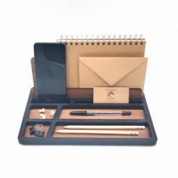 Walnut & Black Desk Organizer Wooden Office Storage - thumbnail 2