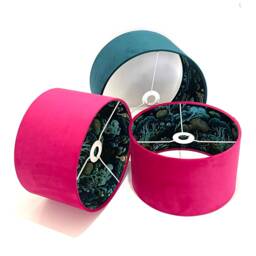 New Luxury Hq Double Hot Pink Velvet & Plants Lining Peacock Teal Colour Jungle Combination Lamp Shade Pendant Light - thumbnail 4