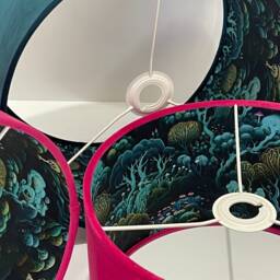 New Luxury Hq Double Hot Pink Velvet & Plants Lining Peacock Teal Colour Jungle Combination Lamp Shade Pendant Light - thumbnail 3