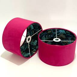 New Luxury Hq Double Hot Pink Velvet & Plants Lining Peacock Teal Colour Jungle Combination Lamp Shade Pendant Light - thumbnail 2
