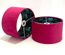 New Luxury Hq Double Hot Pink Velvet & Plants Lining Peacock Teal Colour Jungle Combination Lamp Shade Pendant Light
