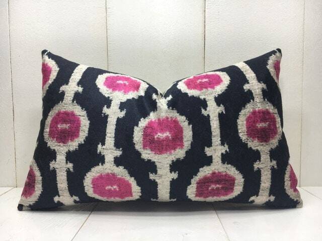 Handwoven Silk Ikat Pillow Cover 12x20, Decorative Lumbar Cushion - image 1