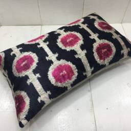 Handwoven Silk Ikat Pillow Cover 12x20, Decorative Lumbar Cushion - thumbnail 4