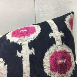 Handwoven Silk Ikat Pillow Cover 12x20, Decorative Lumbar Cushion - thumbnail 2