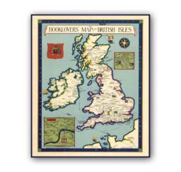 Booklovers' Map Of The British Isles - Vintage Antique 1927 Britain Old Wall Print- Poster Art-Wall Art - thumbnail 1