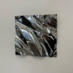 Chrome Metal Wall Art Abstract Mirror Sculpture, Hand-Made Reflective Decor - thumbnail 4
