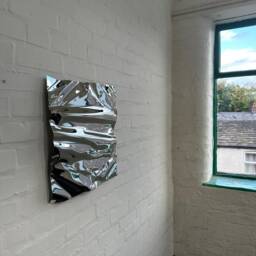Chrome Metal Wall Art Abstract Mirror Sculpture, Hand-Made Reflective Decor - thumbnail 3