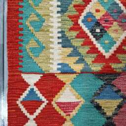 Multicolour Runner Rug, Handmade Artisan Afghan Turkish Scandinavian Navajo Bohemian Flatweave Wool Kilim Rug 211x67 cm - thumbnail 4