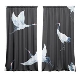 Set Of 2 Velvet Curtain Panels With Birds, Cranes - thumbnail 2