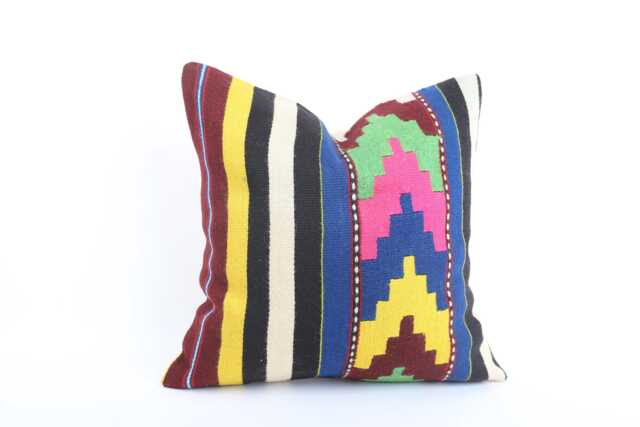 Vintage Turkish Kilim Pillow Cover Bohemian Wool Cushion - 18''x18'' - image 1