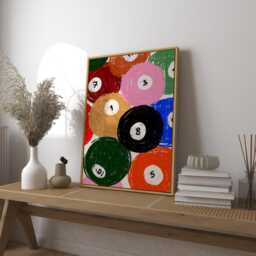 Pool Balls Art Print Poster, Vintage Food Print, Trendy Retro Lucky 8 Ball Illustration, Mid Century Modern Kitchen Wall - thumbnail 1
