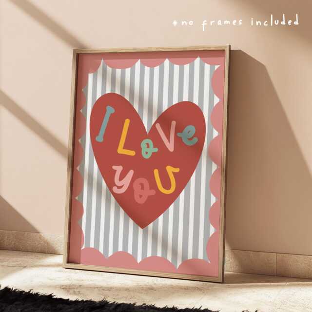 I Love You Heart Print, Wall Art, Colourful Inspirational Quote Bright Children's Bedroom Decor, Scandi Nursery, Playroom Art - image 1