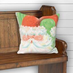 Swirly Santa Pillow -- Whimsical Art Christmas - 034 - thumbnail 2