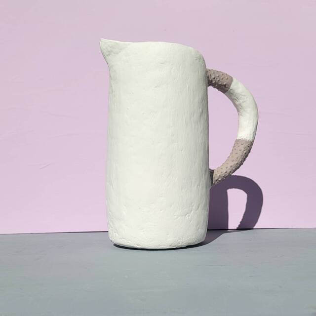 White & Gray Paper Mache Pitcher Wet Vase Cyril - image 1