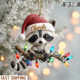 2D Flatcustom Raccoon Christmas Ornament, Custom Baby Name Acrylic Cute Tree Decor, Lover Gift - thumbnail 1