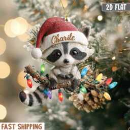 2D Flatcustom Raccoon Christmas Ornament, Custom Baby Name Acrylic Cute Tree Decor, Lover Gift - thumbnail 3