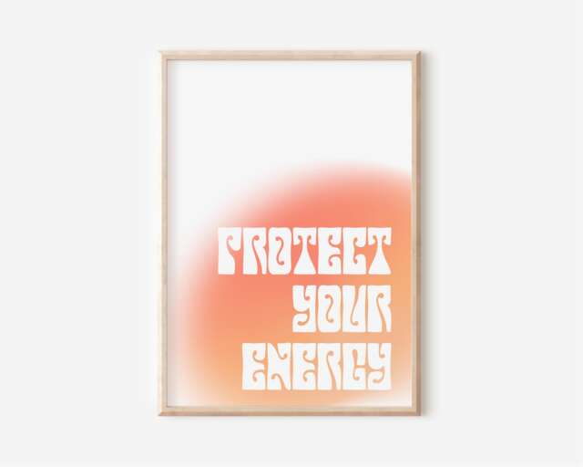 Protect Your Energy Print - Aura Gradient, Gradient Energy, Manifest Print, Universe Art, Psychedelic 70S Retro Bright, Typography - image 1