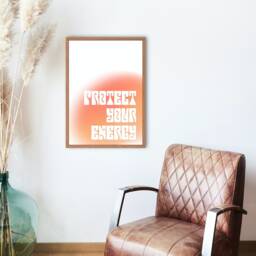 Protect Your Energy Print - Aura Gradient, Gradient Energy, Manifest Print, Universe Art, Psychedelic 70S Retro Bright, Typography - thumbnail 2