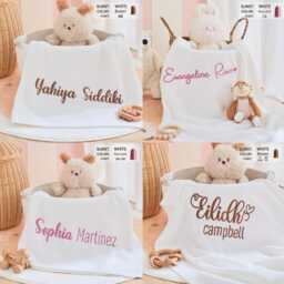 Personalized Cotton Baby Blanket Embroidered Font Choice Newborn Shower Gift - thumbnail 4