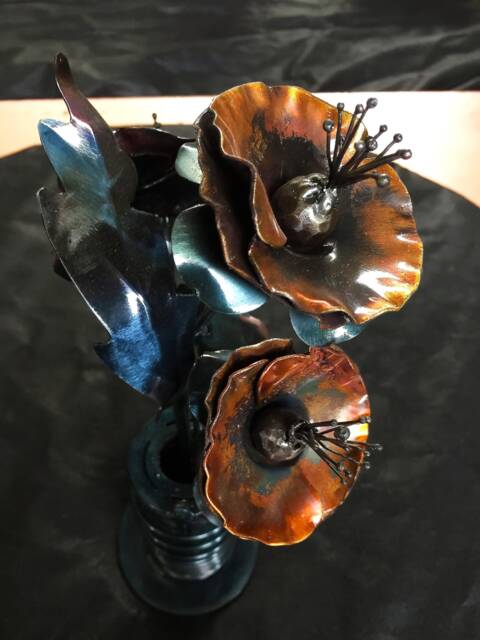 Hand Forged Copper Poppy, Remembrance Day, Fine Art, Table Decoration, Garden Sculpture - image 1