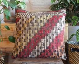 50cm - 20Inch Boho Vintage Kilim Cushion Cover Handwoven - Full Brocaded Weave Multicoloured