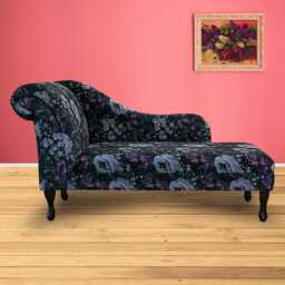 Large Purple Flowe Chaise Longue - Velvet Indoor Lounger Handmade in Britain