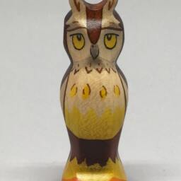 Toy Owl Wooden Brown White Yellow Orange Size 3, 0 X 6, 5 2, 0 cm - Bxhxs Approx. 14, 5 Gr - thumbnail 2