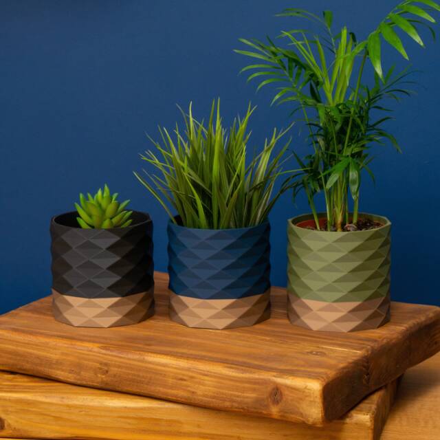 Indoor Plant Pot Navy Blue, Olive Green, Black & Gold, Planter - image 1