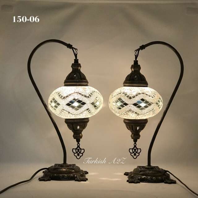 Pair Of Swan Neck Mosaic Table Lamp, Large Globe, Id150 - image 1