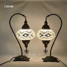Pair Of Swan Neck Mosaic Table Lamp, Large Globe, Id150