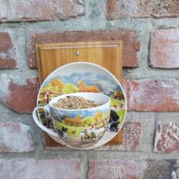 Vintage Teacup Bird Feeder Collie & Sheep Design, Wall Mounted - thumbnail 2