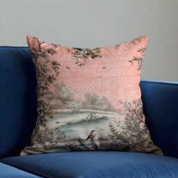 Pink Scenic Bird Cushion Cover, Classic Landscape Pillow Case, Romantic Nature Floral Throw Pillowcase For Sofa Bedroom Decor - thumbnail 2