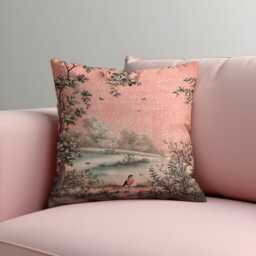 Pink Scenic Bird Cushion Cover, Classic Landscape Pillow Case, Romantic Nature Floral Throw Pillowcase For Sofa Bedroom Decor
