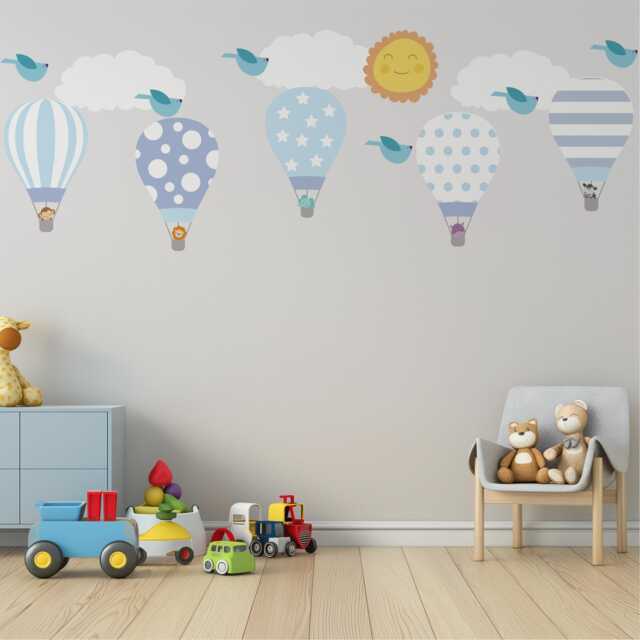 Boys Wall Decals Hot Air Balloons Jungle Animals, Baby Decals, Nursery Decal, Stickers, Murals, Decor - image 1