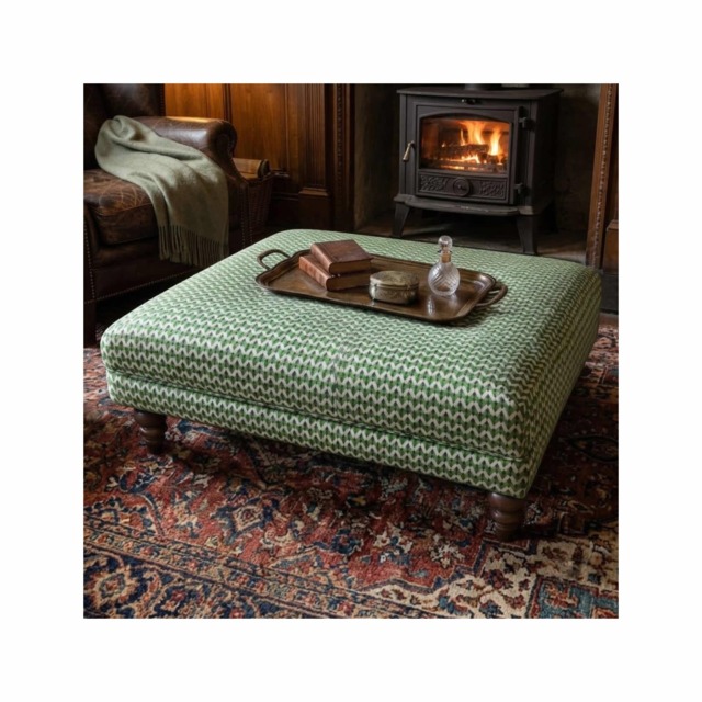 Linwood Tango Weaves Bolero Fabric Upholstered Footstool Ottoman - Wooden Legs, 90x90x37cm - image 1