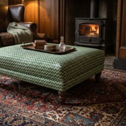 Linwood Tango Weaves Bolero Fabric Upholstered Footstool Ottoman - Wooden Legs, 90x90x37cm - thumbnail 2